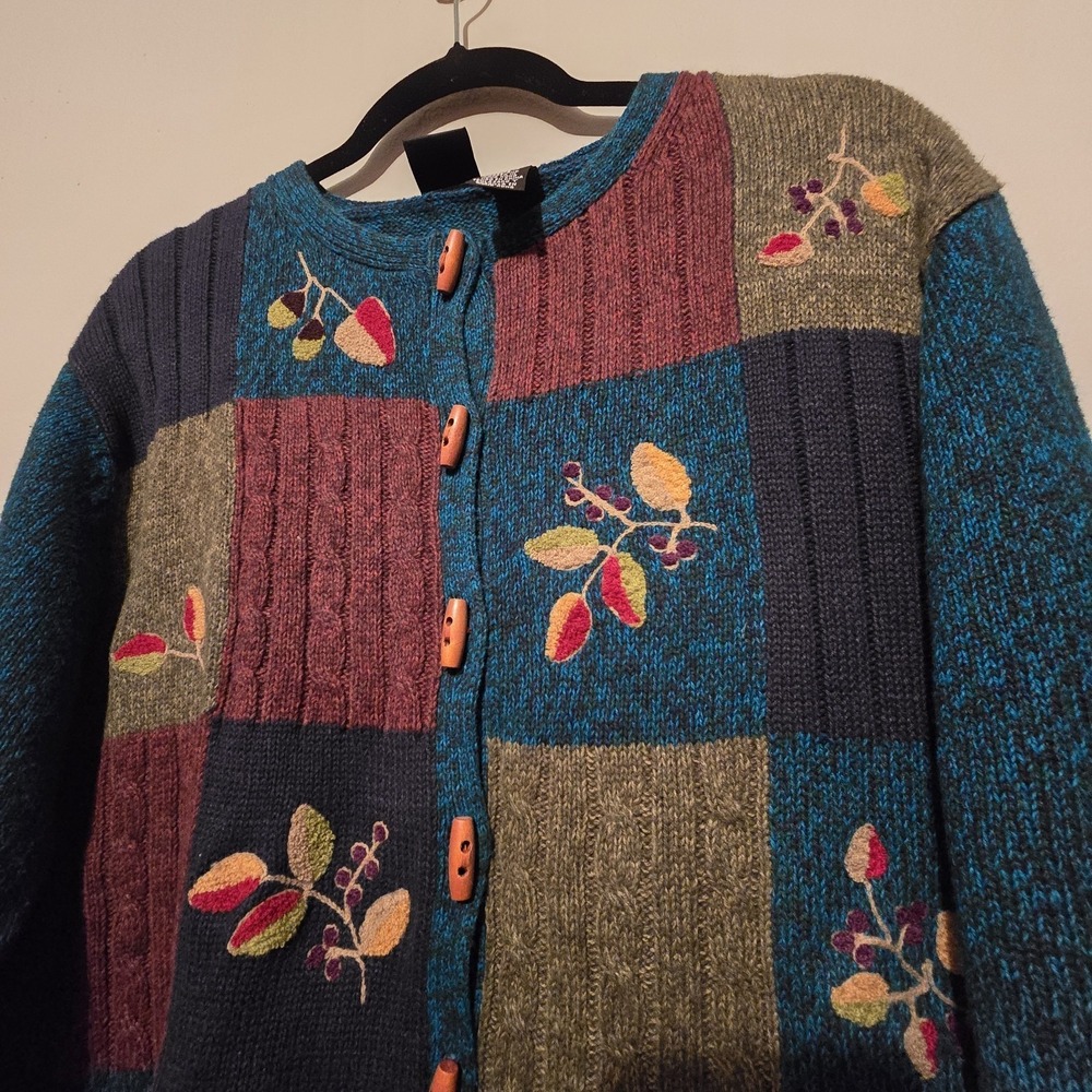 Vintage 90s Y2K Erika Embroidered Floral Cardigan Sweater Womens XL Toggles Boho - Picture 4 of 12